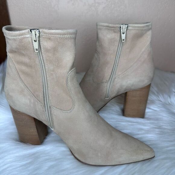 Le Pepe Suede Leather Heeled Ankle Bootie Boots Size 40 Tan - Picture 12 of 12